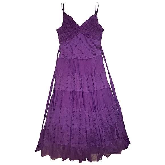 connected apparel Dresses & Skirts - Connected Apparel Smock Eyelet Tulle Midi Cocktail Tier Dress Purple S NWT